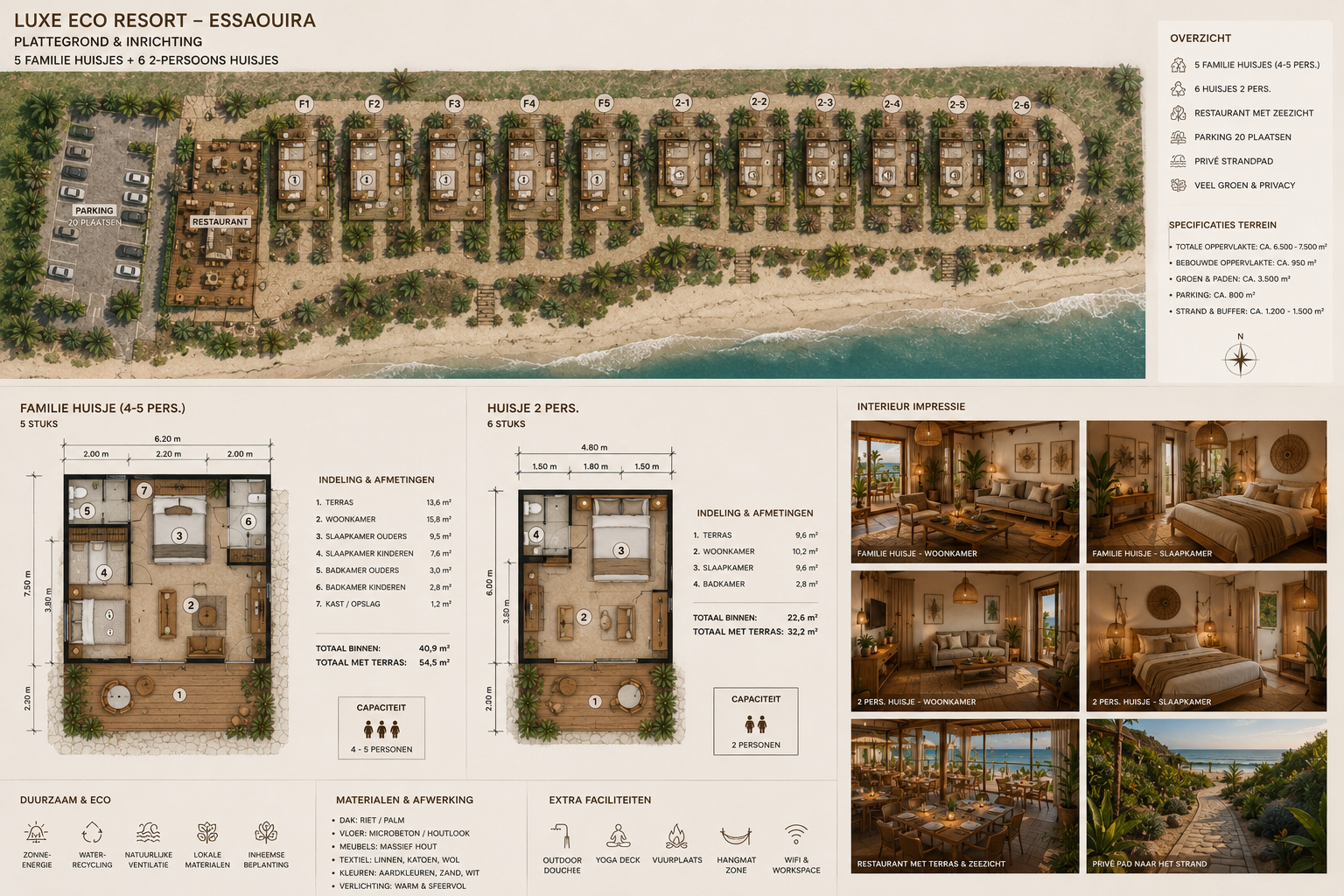 Plattegrond van Maroc Dream Village met huisjes, restaurant en strand